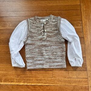 VERONICA BEARD Knit Sweater Vest with White Puff Sleeve Shirt